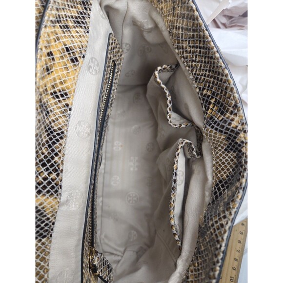 Tory Burch Snake‑Embossed Leather Hand Bag Detachable Shoulder Strap Goldtone Hw - Picture 15 of 16